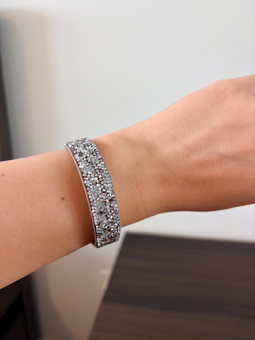 Swarovski Crystal Rock Grey Suede Snap Bracelet, Retired